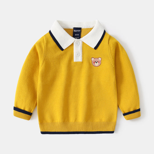 Suéter Infantil con Solapa y Bordado Elegante
