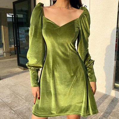 Falda Vestido Terciopelo Retro Estilo Palacio Color Sólido - Image 9