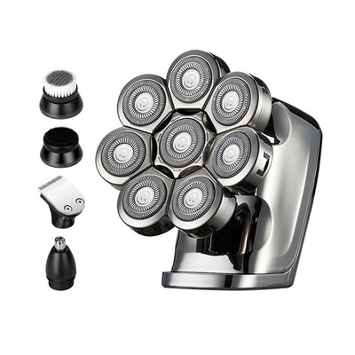 New digital electric shaver with eight rotary blades in a metallic silver finish, designed for a close shave. - Image 3
