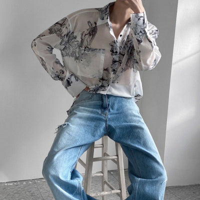 Camisa Estampada Suelta en Seda de Hielo para Hombre - Image 8