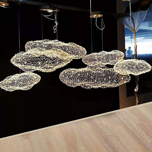 Luminária Pendente Industrial Nuvem de Malha de Ferro para Restaurantes