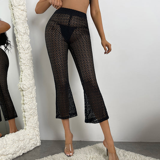 Pantalones Playa Acampanados con Detalles Mesh