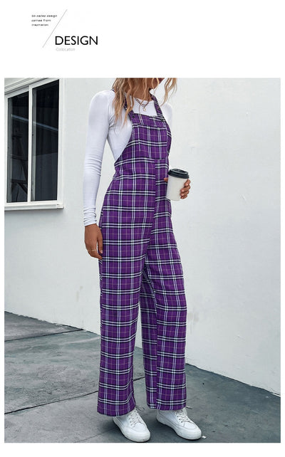 Jumpsuit Casual de Cuadros con Tirantes Finos para Mujer - Image 12