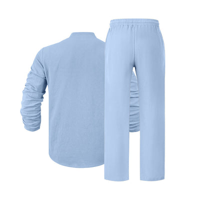 Conjunto de Pantalón y Camiseta Henley Suelta Transpirable para Hombre - Ropa de Playa Casual - Image 30