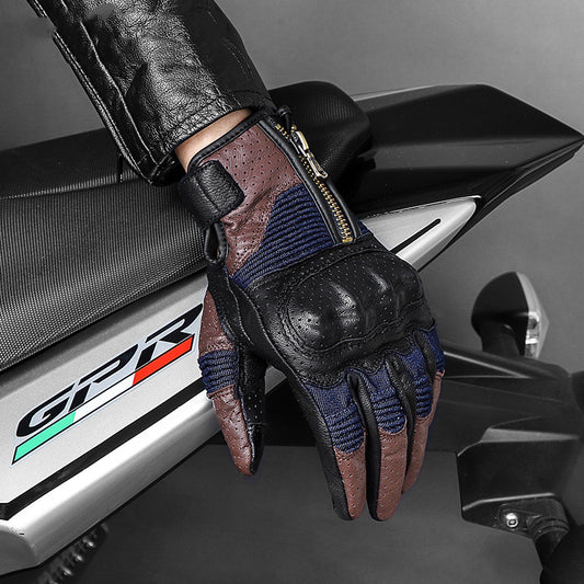 Guantes de Motocicleta Vintage en Cuero Genuino de Oveja con Perforaciones - Image 2