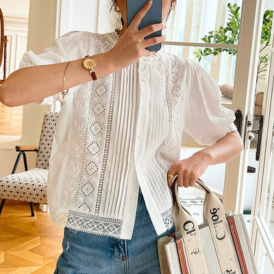 Blusa Blanca Francesa Elegante para Primavera y Verano - Image 12