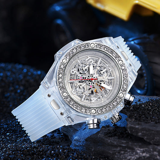Reloj de Cuarzo Transparente con Incrustaciones de Diamantes Resistente al Agua - Image 3