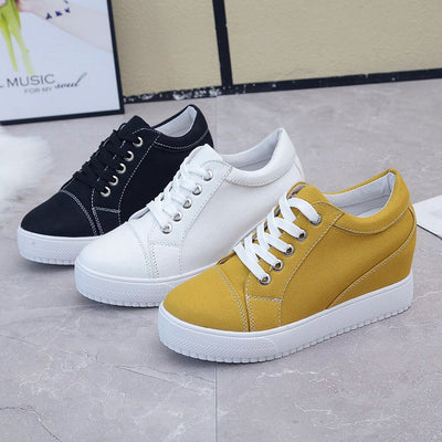 Zapatos Blancos Transpirables para Mujer con Aumento de Altura Interior y Plataforma de Lona