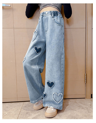 Pantalones Denim Anchos con Borde Crudo para Niñas - Image 12