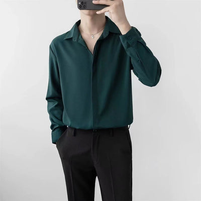 Camisa Suelta de Manga Larga en Seda de Hielo para Hombre - Image 14