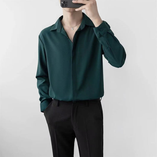 Camisa Suelta de Manga Larga en Seda de Hielo para Hombre - Image 14