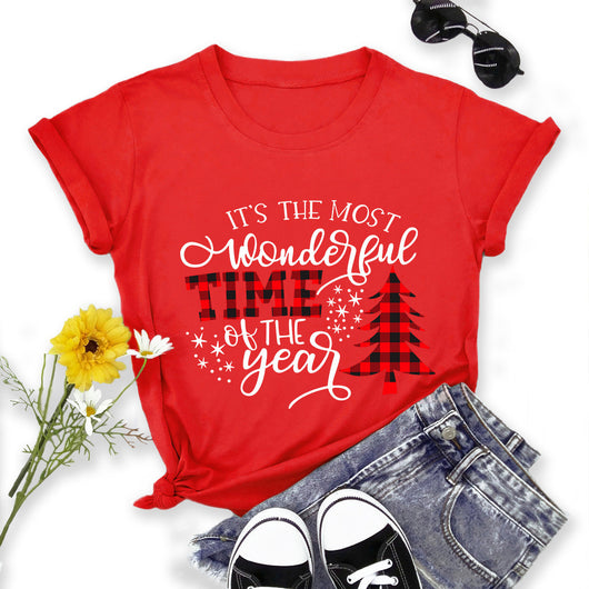 Camiseta Navideña Estampada para Mujer - Cuello Redondo Manga Corta - Image 25
