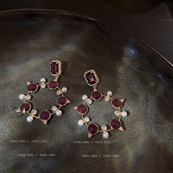 Aretes Circulares de Diamante Brillante con Perla de Cristal