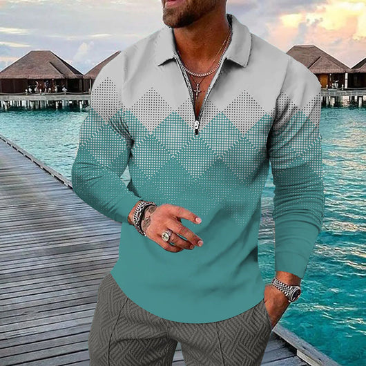 Camisa Casual de Manga Larga con Estampado 3D Geométrico y Cierre - Image 8