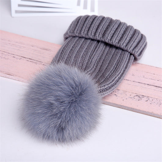 Gorro de Lana con Pompón de Piel Real de Mapache y Zorro - Image 6