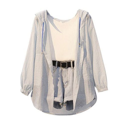 Conjunto Retro de Shorts Denim y Blusa Protectora Anti-UV - Image 11