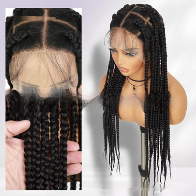 Gorro Tejido a Mano con Encaje Completo - Peluca de Tres Trenzas en Fibra Sintética - Image 6