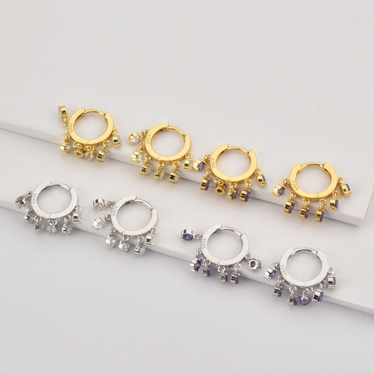 Aretes de Plata Esterlina con Piedras Redondas Colgantes