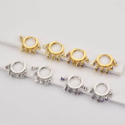 Aretes de Plata Esterlina con Piedras Redondas Colgantes