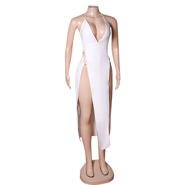 Vestido de Noche Blanco con Escote V Profundo para Verano