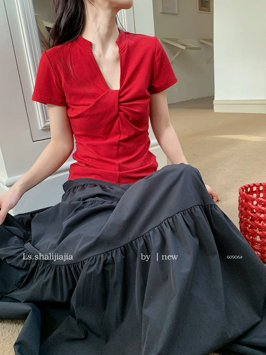 Blusa Básica Mujer con Nudo en V - Camiseta Versátil para Cualquier Ocasión - Image 18