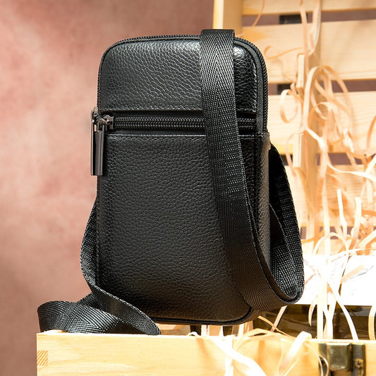 Riñonera de Cuero Genuino para Hombre - Bolsa Vertical Portátil