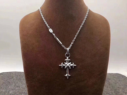 Cadena de Plata Tailandesa con Colgante Cruz - Estilo Hip Hop Urbano Retro - Image 2