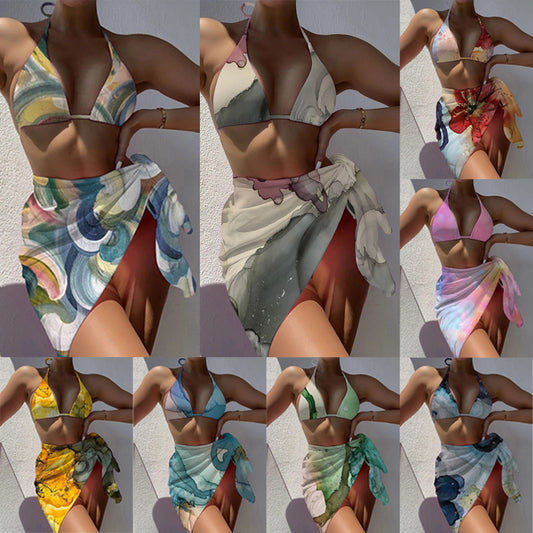 Bikini de Tres Piezas con Diseño Tie Dye y Malla - Image 2