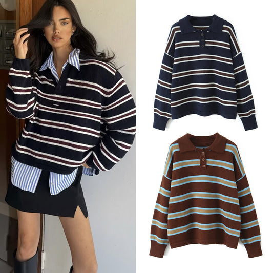 Suéter de Rayas Bicolor Casual para Mujer