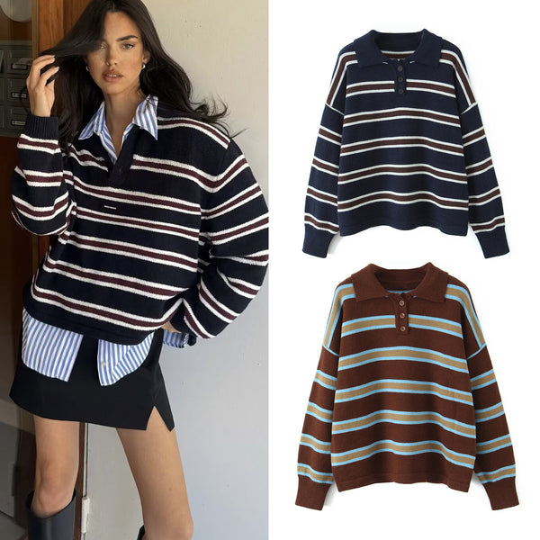 Suéter de Rayas Bicolor Casual para Mujer