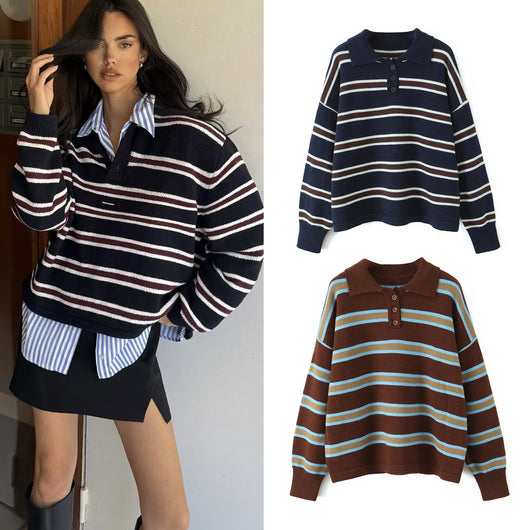 Suéter de Rayas Bicolor Casual para Mujer