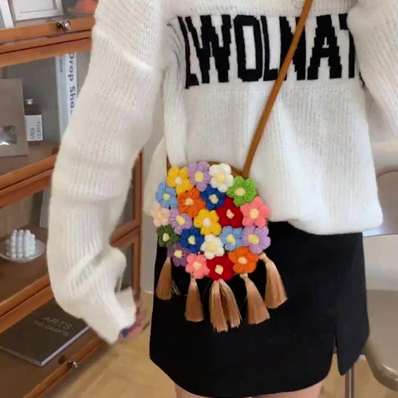 Bolsa Redonda Étnica Esponjosa para Mujer - Diseño Floral 2025