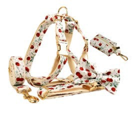 Collar para Mascotas con Estampado de Cerezas, Correa de Tracción y Hebilla Dorada Desprendible - Image 11