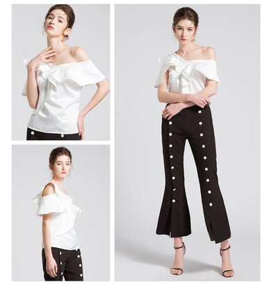 Blusa Elegante con Volantes y Cuello Diagonal - Image 8