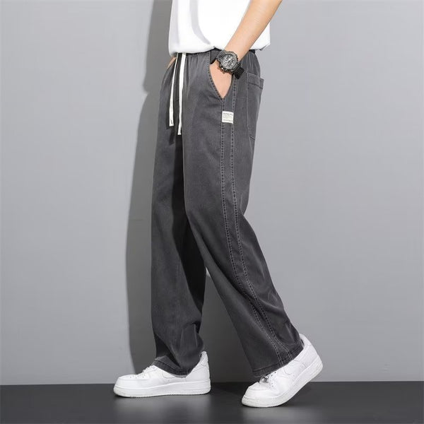 Pantalones Anchos de Pierna Recta en Tela Ice Silk para Hombre