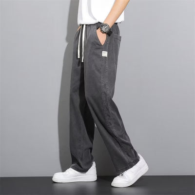 Pantalones Anchos de Pierna Recta en Tela Ice Silk para Hombre