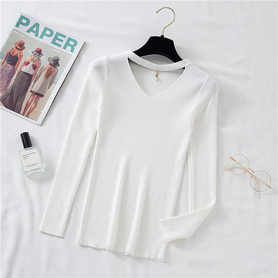 Camiseta Manga Larga Escote V Mujer Otoño Invierno Ajustada Elegante