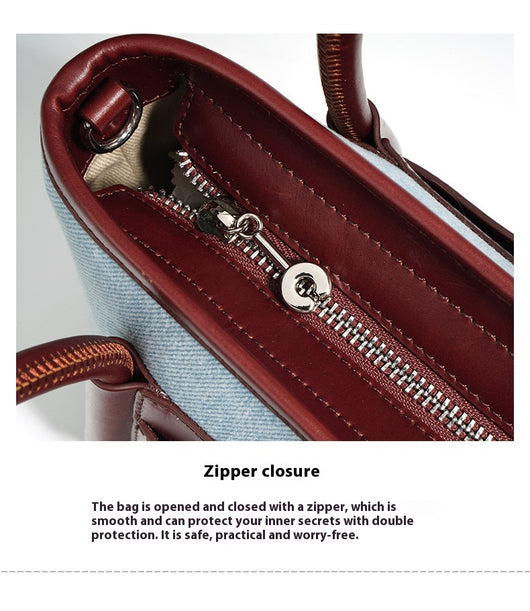 Bolsa Bandolera de Cuero y Denim - Diseño Artesanal de Dos Texturas - Image 11