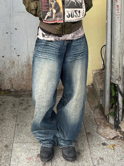 Jeans Vintage Desgastado de Pierna Ancha Estilo Retro Americano - Image 4