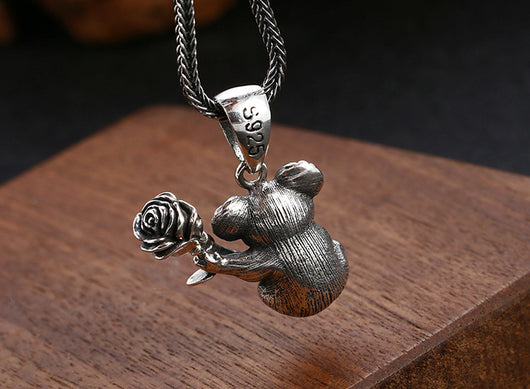 Collar de Plata Esterlina con Diseño de Koala y Flor de Rosa para Hombre y Mujer - Image 9