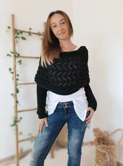 Chal Tejido Cálido Otoño-Invierno con Mangas Caladas para Mujer - Image 3