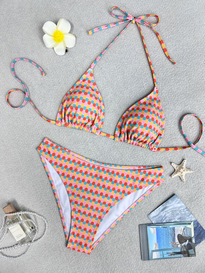 Colorful polka dot triangle-bra bikini swimsuit set with pink, yellow, orange, and blue dots. - Image 10