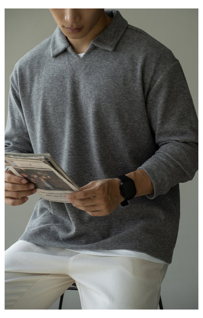 Polo Manga Larga Hombros Caídos Cuello V para Hombre - Image 25