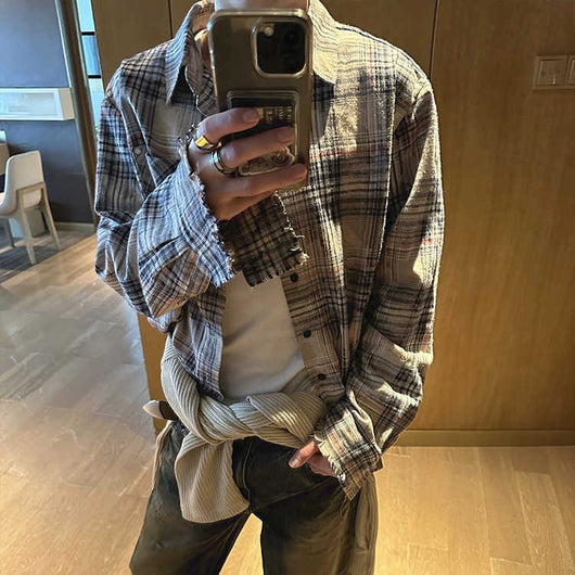 Camisa Cuadros Algodón con Textura Satinada