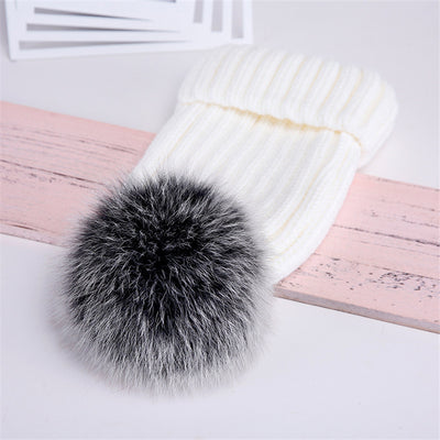 Gorro de Lana con Pompón de Piel Real de Mapache y Zorro - Image 24