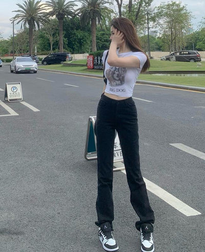 Jeans Negros Rectos Cintura Alta Mujer - Corte Slim Verano