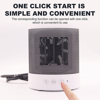 White and black 3-in-1 space heater with humidifier and night light, featuring a mesh grille and control buttons. - Image 15