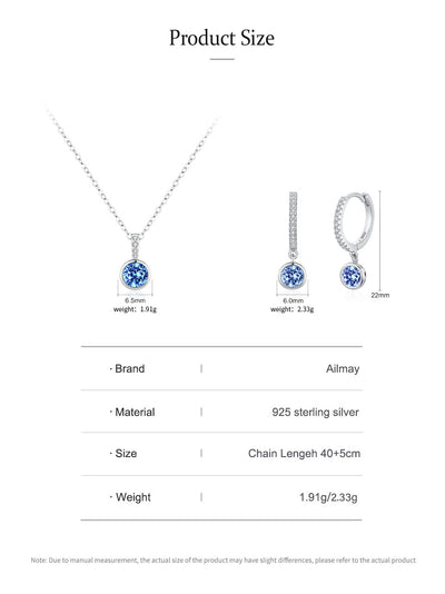 Women's light luxury jewelry set with a silver-toned necklace and hoop earrings, each featuring a sea blue artificial diamond pendant and clear artificial diamo - Image 8