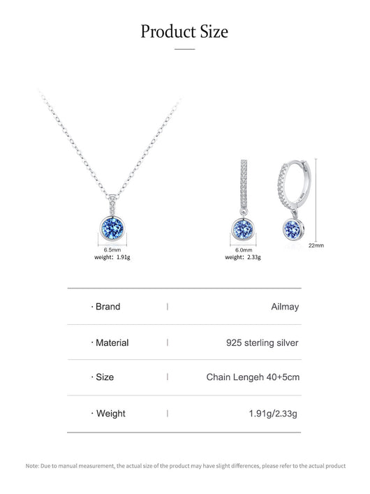 Women's light luxury jewelry set with a silver-toned necklace and hoop earrings, each featuring a sea blue artificial diamond pendant and clear artificial diamo - Image 8