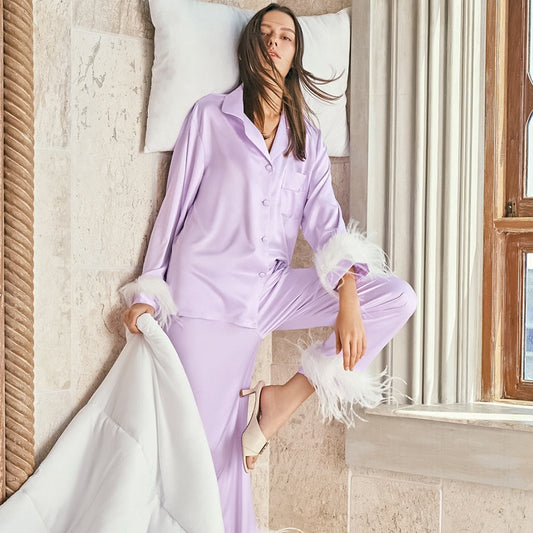 Traje de Pluma de Avestruz - Pantalón Largo Elegante Europeo y Americano - Image 2